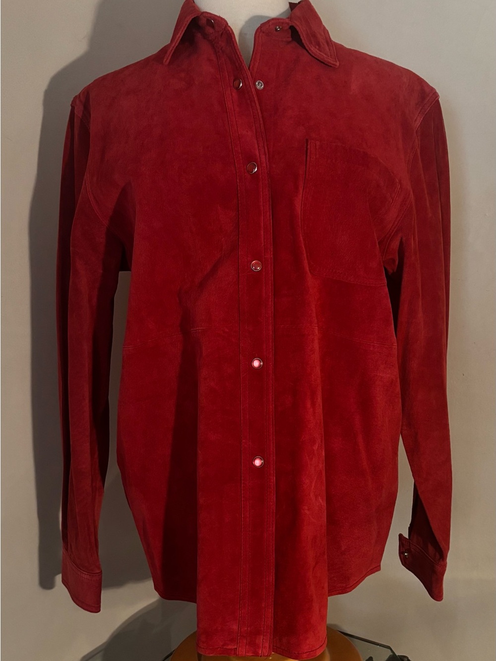 ARLEEN BOWMAN Red Suede Button-Down Shirt Jacket